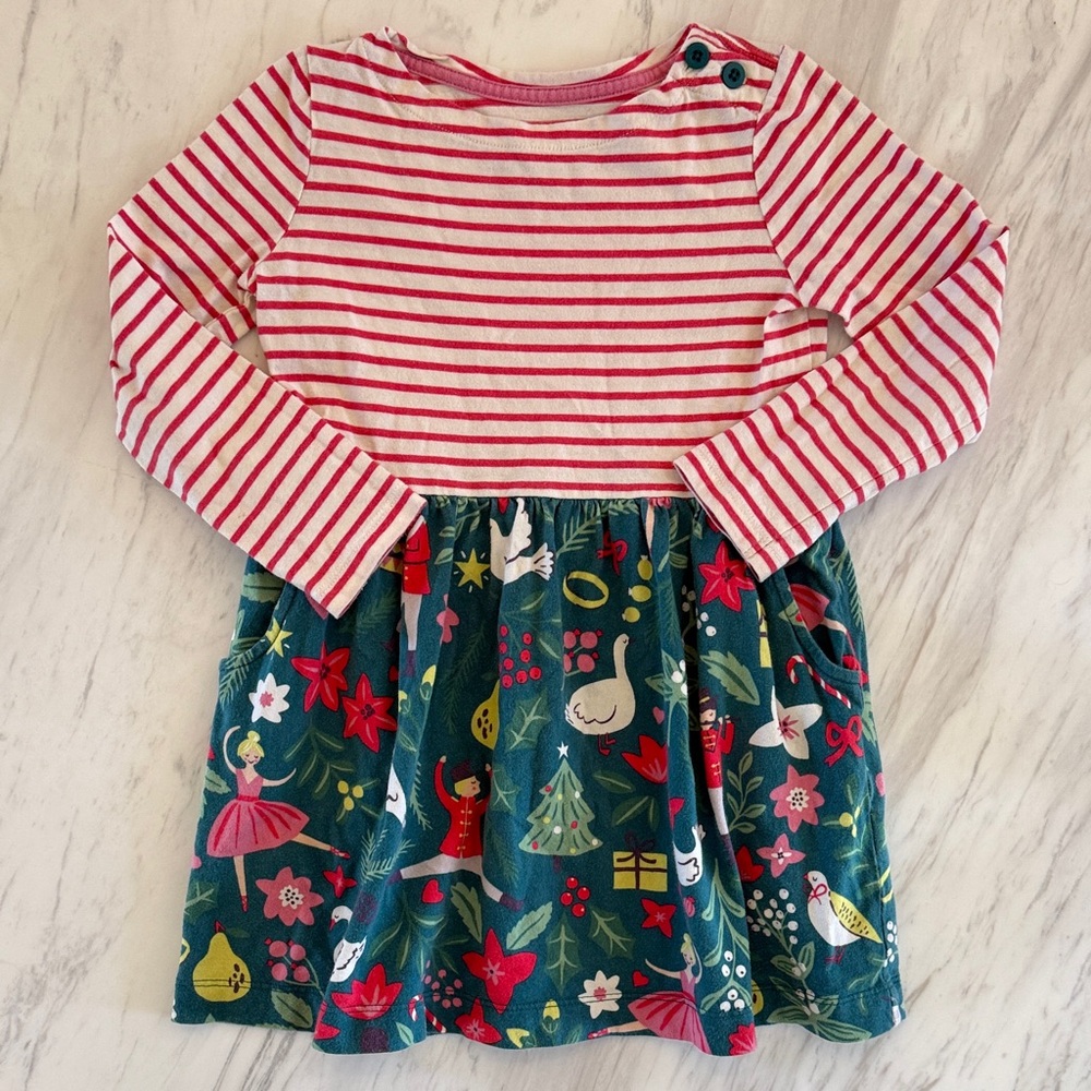 Mini Boden Holiday Nutcracker Striped Red and Green Dress. Size 3-4.
